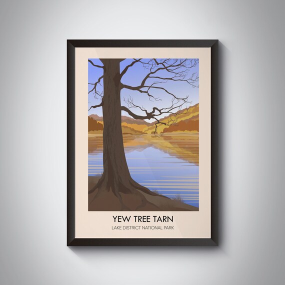 Yew Tree Tarn Lake District National Park Autumn Tree Reflection Travel Poster