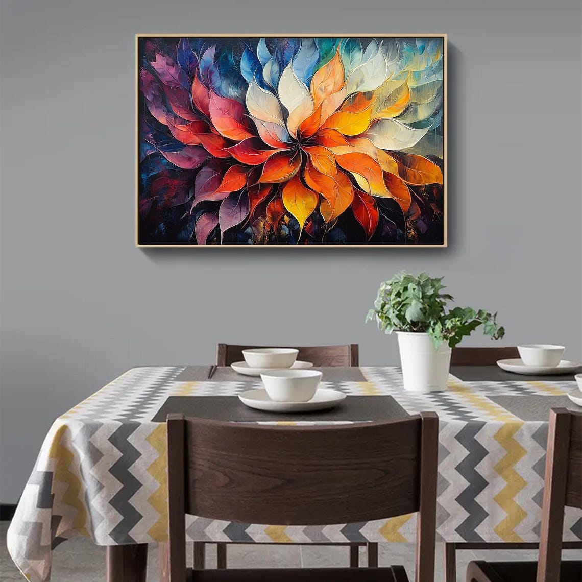 Rainbow Leaf Bloom Burst Radiating on Dark Abstract Floral Wall Art - Image 3