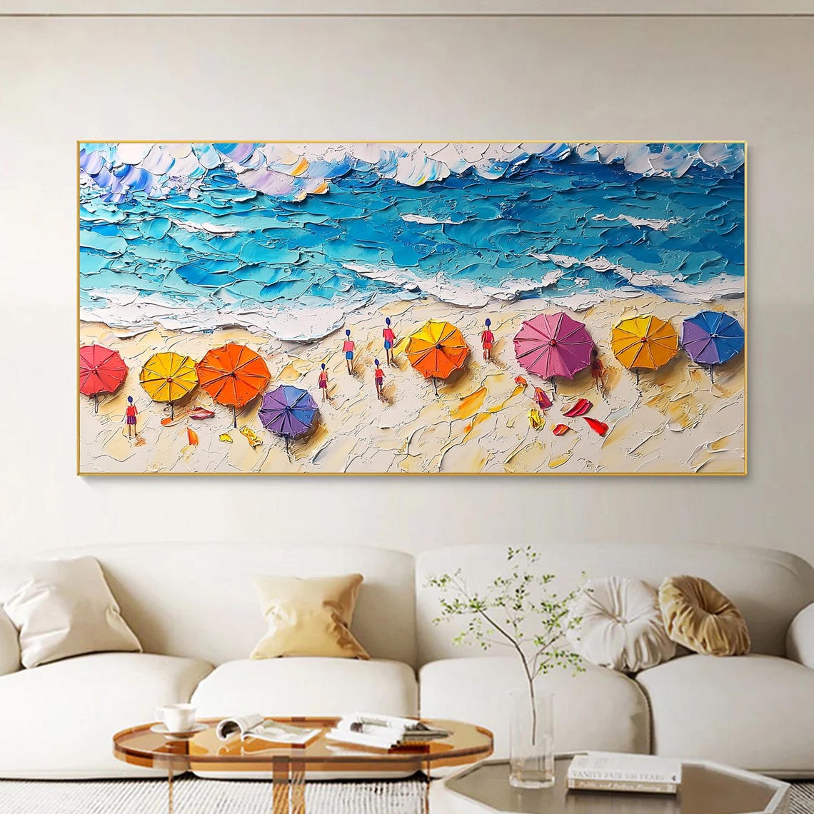 Beach Umbrellas Lined On Sand With Deep Blue Ocean Waves Poster - Image 3