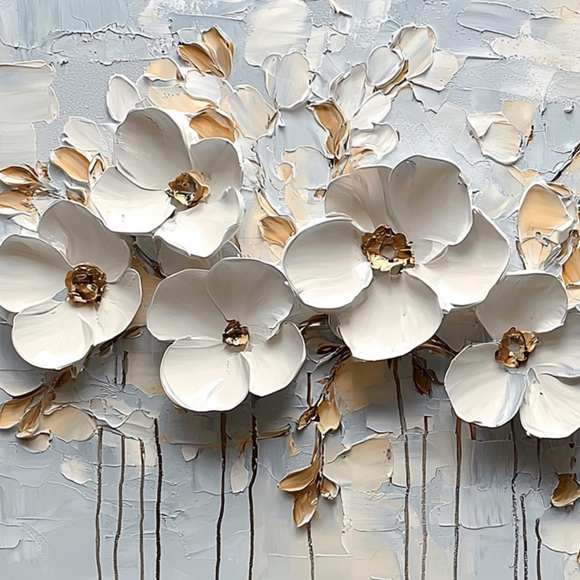 Three Dimensional White Flowers With Gold Centers Textured Poster - Image 3