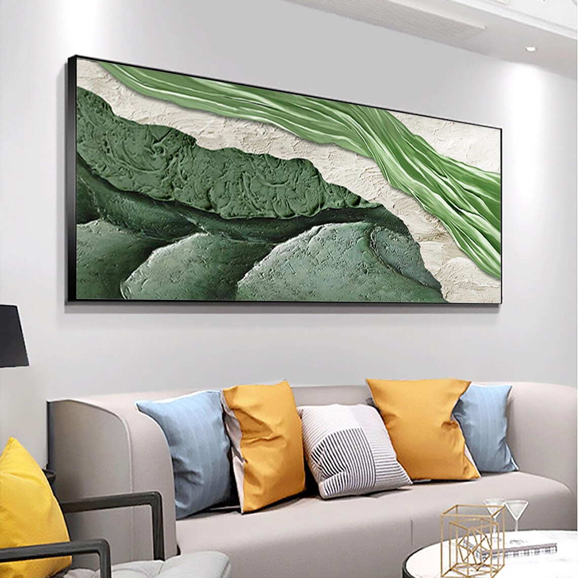 Sage Green Wave Abstract Textured Minimalist Oil Painting Poster - Image 2