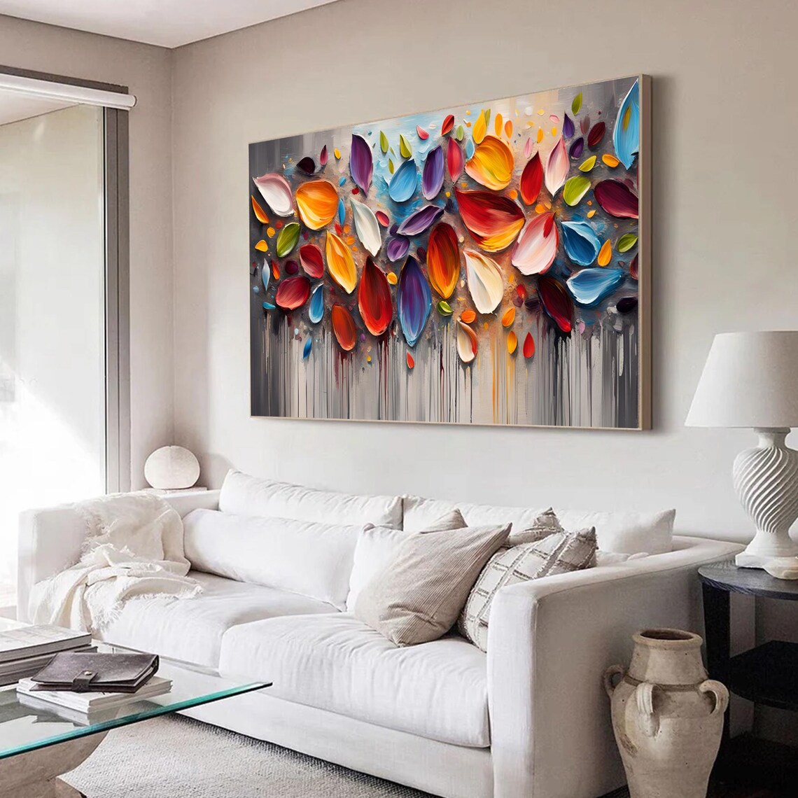 3D Textured Floral Oil Painting, Boho Wall Decor - Image 2