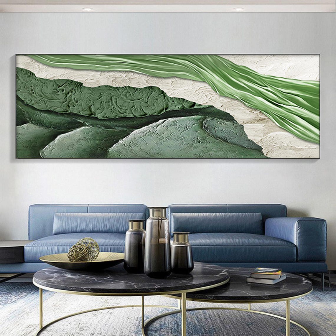 Sage Green Wave Abstract Textured Minimalist Oil Painting Poster - Image 5
