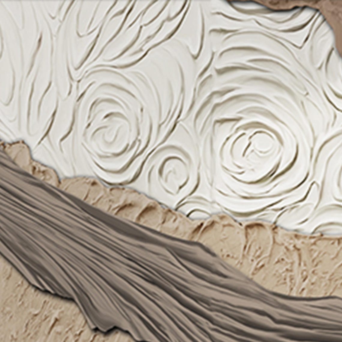 Beige And White Textured Beach Wave Swirls Abstract Wall Art - Image 3