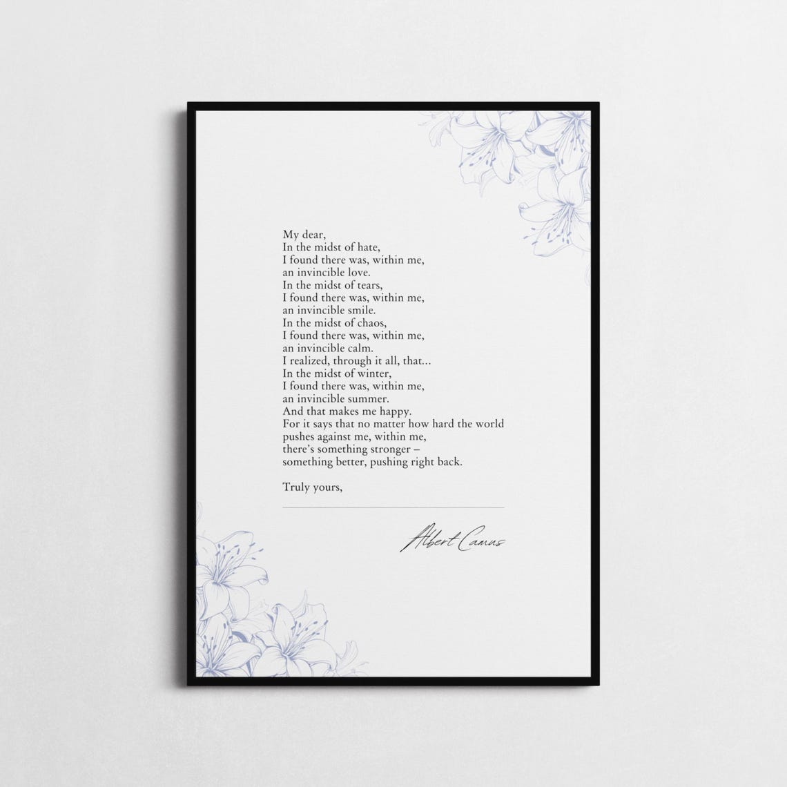 Albert Camus Invincible Summer In The Midst Of Winter Quote Poster - Image 5