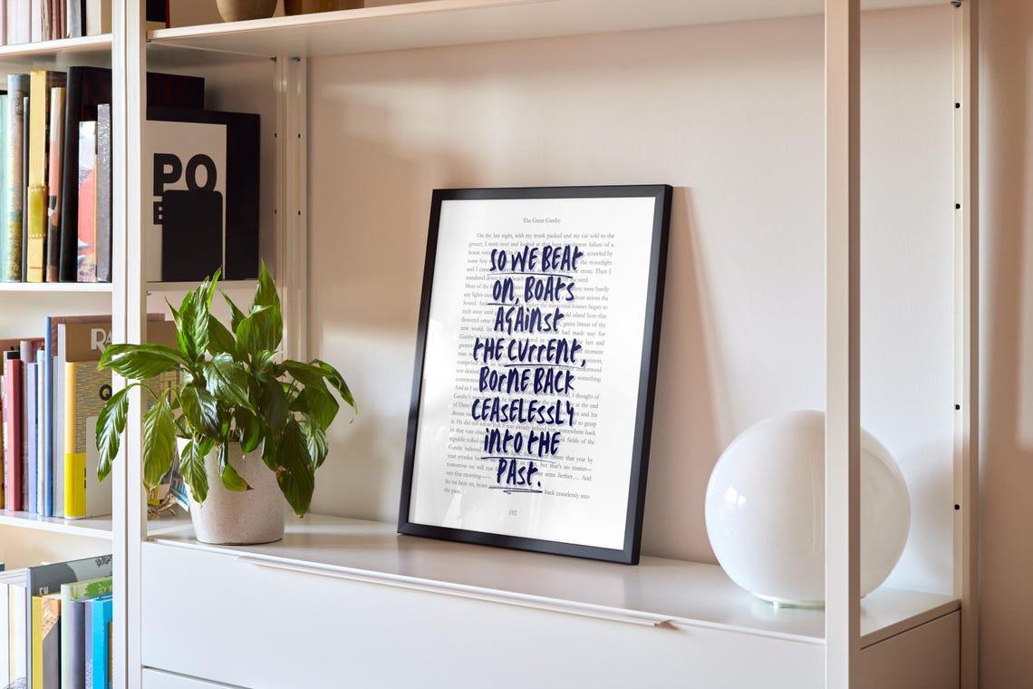 Great Gatsby So We Beat On Quote Poster Book Page Navy Fitzgerald - Image 5