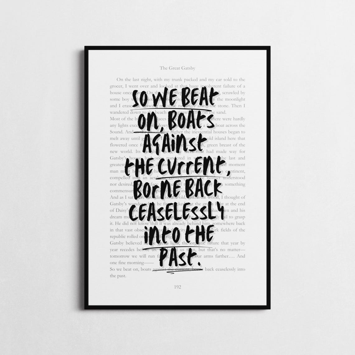 Great Gatsby So We Beat On Quote Poster Book Page Navy Fitzgerald - Image 3