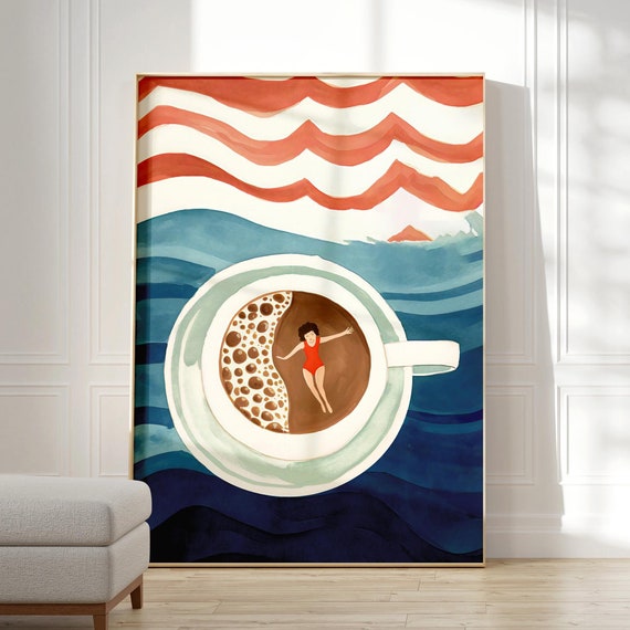 Coffee Station Wall Art Diver Poster Print Lover Gifts Swimming In Trendy Kitchen Good Morning