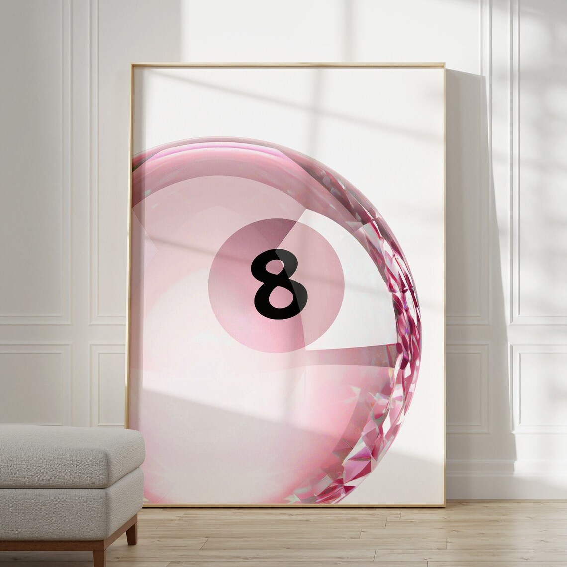 Pink Crystal Lucky 8 Ball Sparkly Trendy Glam Pool Ball Wall Art