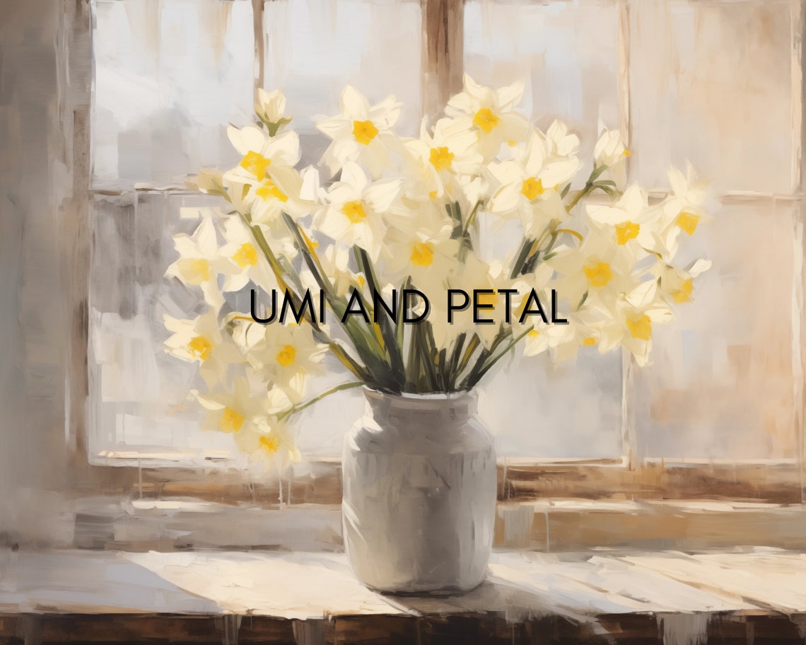 Yellow Daffodils Vase Rustic Window Spring Floral Art Poster - Image 2