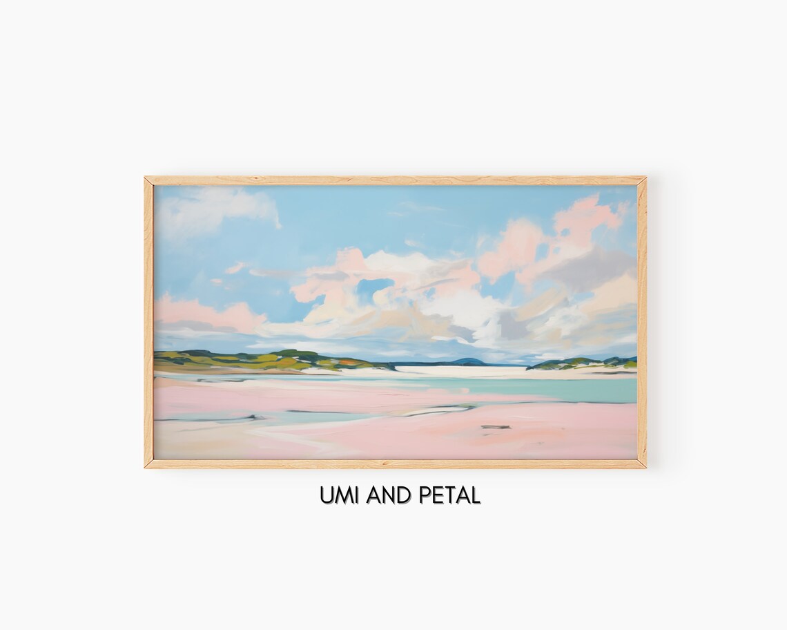 Pastel Pink Sand Beach Abstract Seascape Oil Painting Coastal Poster