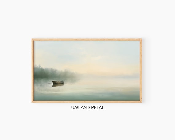 Abstract Lake Boat Landscape Frame Tv Art Instant Still Nature Tv Art Pastel Colour Art Summer Tv Art Vintage