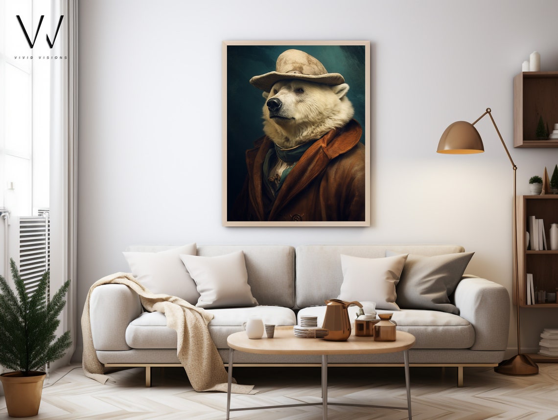 Polar Bear in a Wide Brim Hat and Brown Coat with Blue Cravat Poster - Image 4