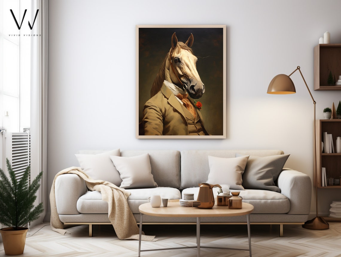 Cream Horse in a Tan Suit with Rose Boutonniere Elegant Poster - Image 3