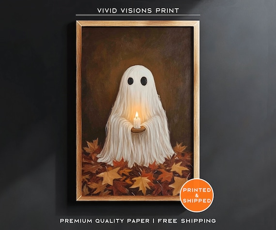 Ghost Holding A Lit Candle Poster Moody Autumn Halloween Night Art