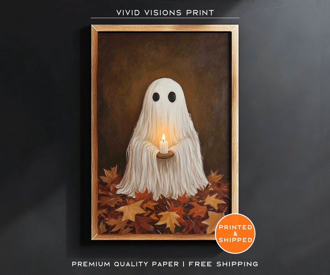 Ghost Holding A Lit Candle Poster Moody Autumn Halloween Night Art