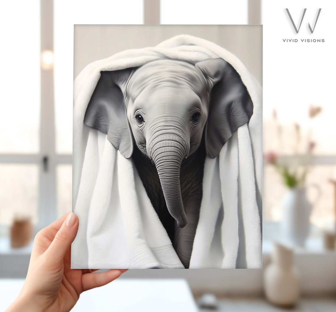 Adorable Baby Elephant with a White Towel Over Its Head Poster - Image 4