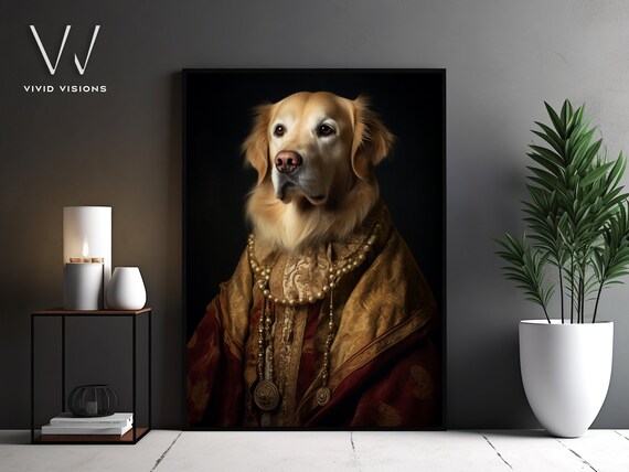 Golden Retriever in a Gold Pearl Trimmed Royal Robe Portrait Poster