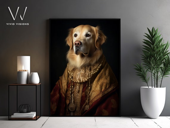 Victorian Dog Portrait Gothic Wall Art Renaissance Painting Vintage Animal Portrait Poster Artwork Unframed Art 1076