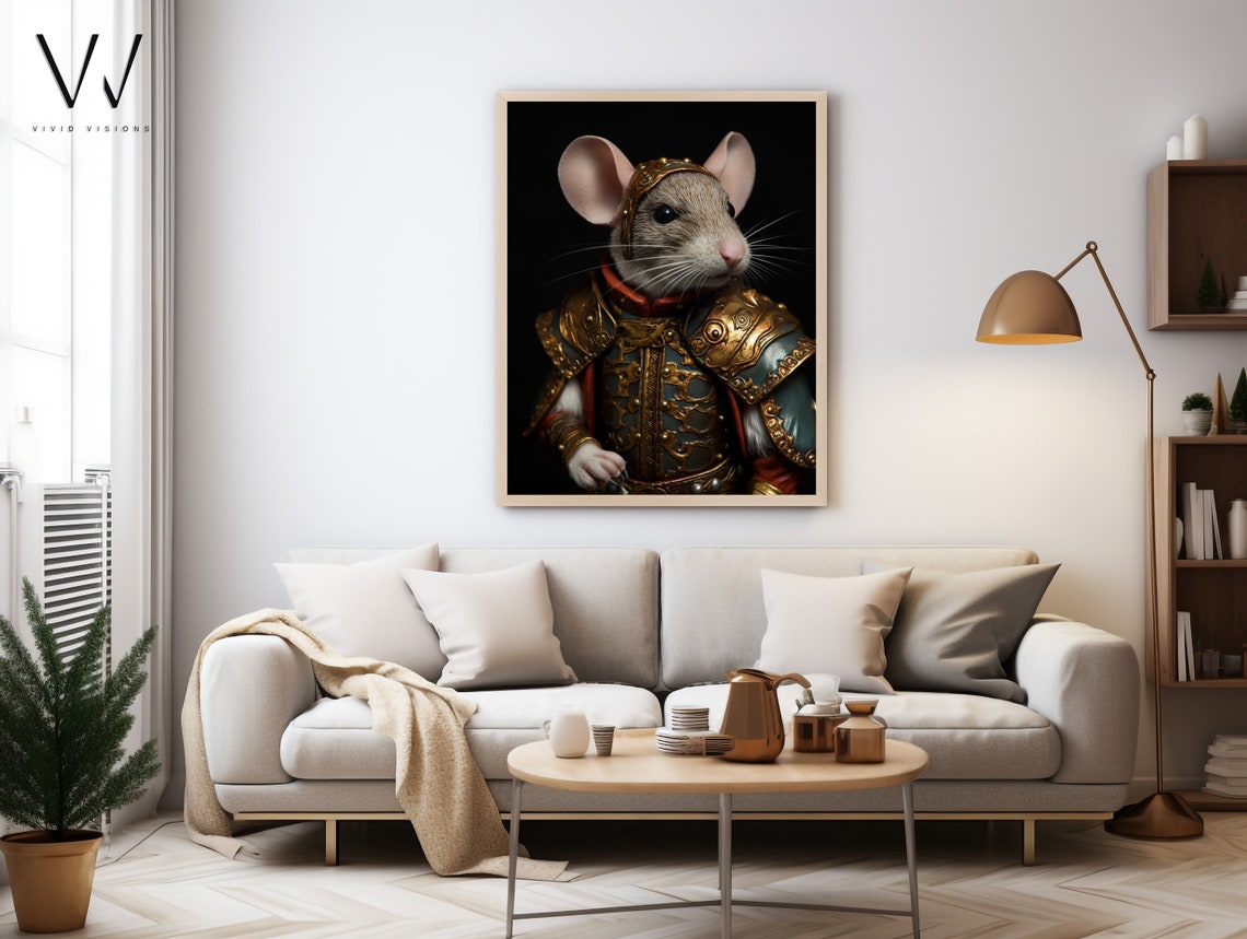 Victorian Mouse Portrait Gold Knight Armor Tiny Warrior Art Poster - Image 4