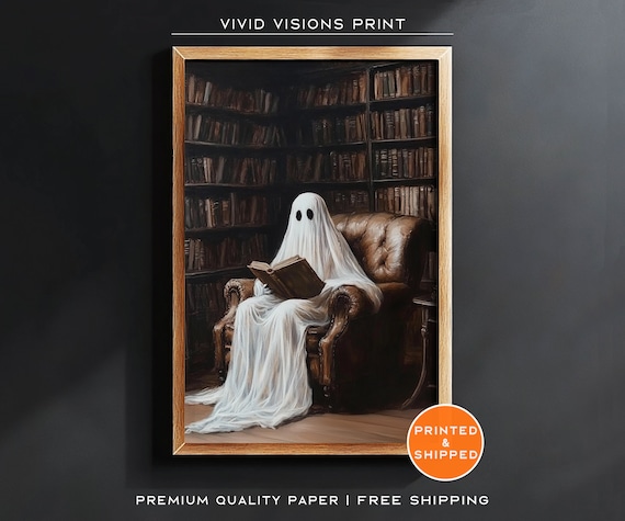 Bookish Ghost Reading In A Cozy Library Poster Vintage Dark Academia