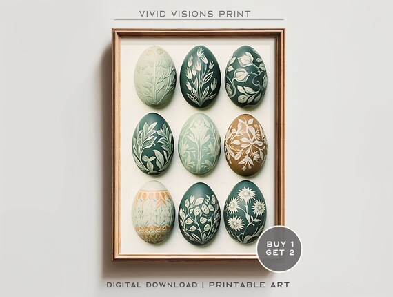 Nine Decorated Eggs Grid Botanical Teal Spring Easter Poster