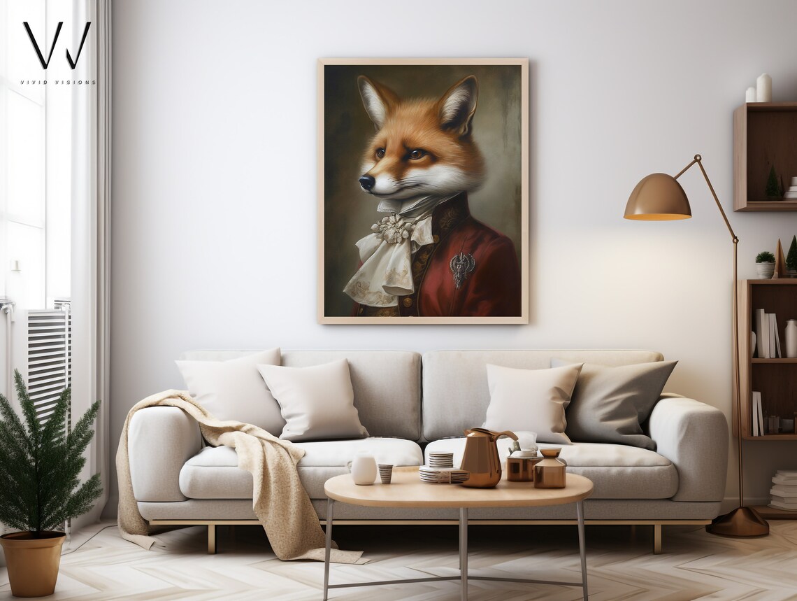 Red Fox Burgundy Coat Lace Cravat Elegant Aristocrat Portrait Poster - Image 3
