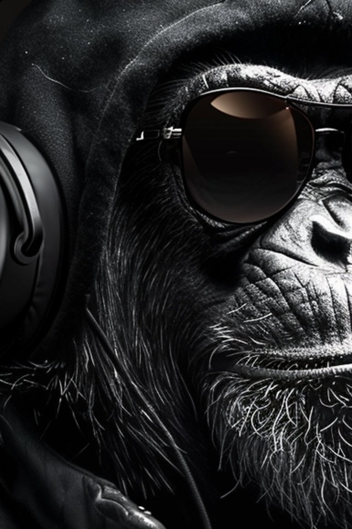 Cool Chimpanzee DJ Headphones Sunglasses Modern Animal Portrait Poster - Image 2