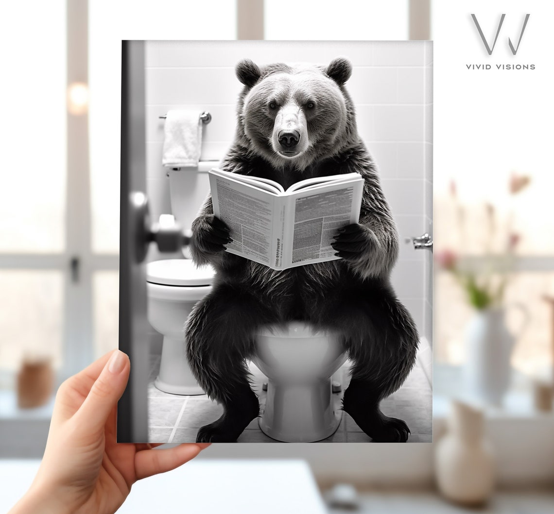 Funny Bear Reading the Newspaper While Sitting on the Toilet Poster - Image 4