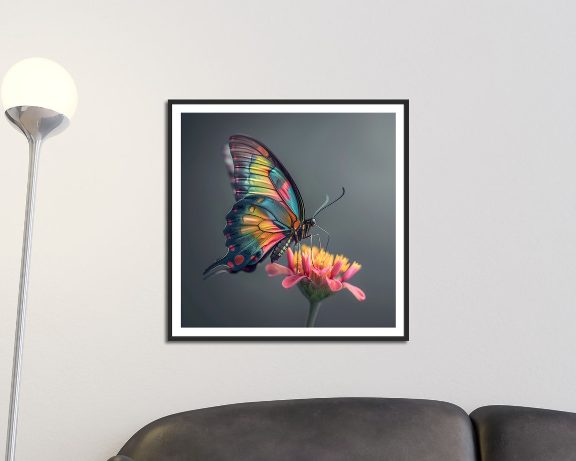 Rainbow Butterfly On Pink Flower Macro Nature Photography Poster - Image 2