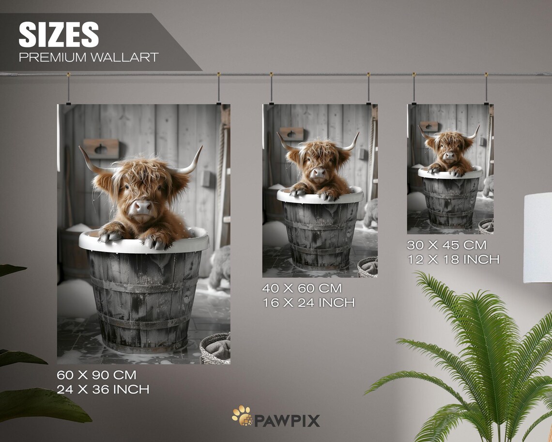 Baby Highland Cow Wooden Tub Bath Funny Farmhouse Bathroom Wall Art - Image 4