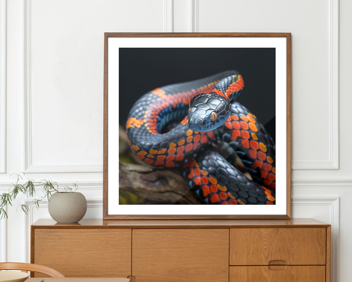 Vivid Red Black Checkered Snake Bold Reptile Modern Wall Art Print