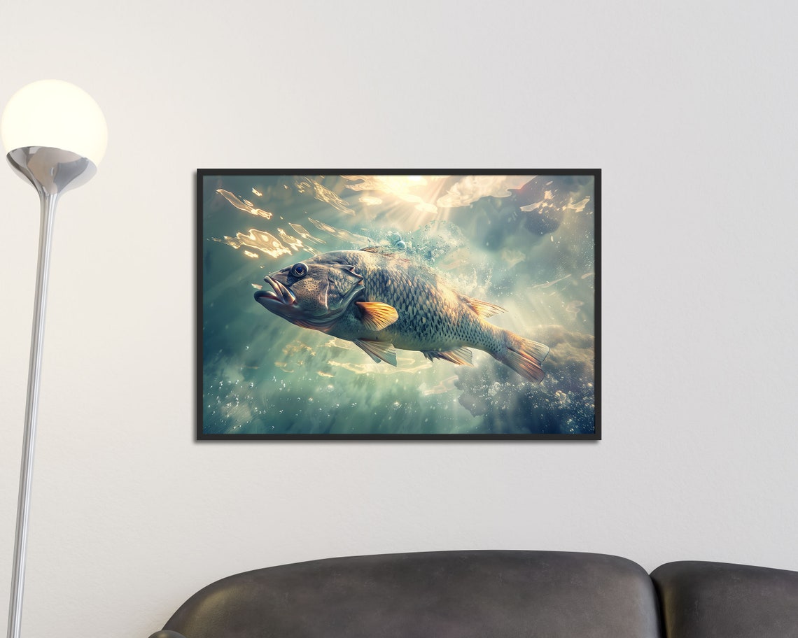 Giant Freshwater Fish Underwater in Sunlit Water Fishing Art Poster - Image 3