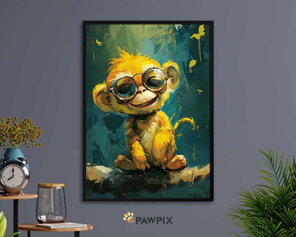 Playful Yellow Duckling Splashing Water Teal Nursery Wall Art - Image 2