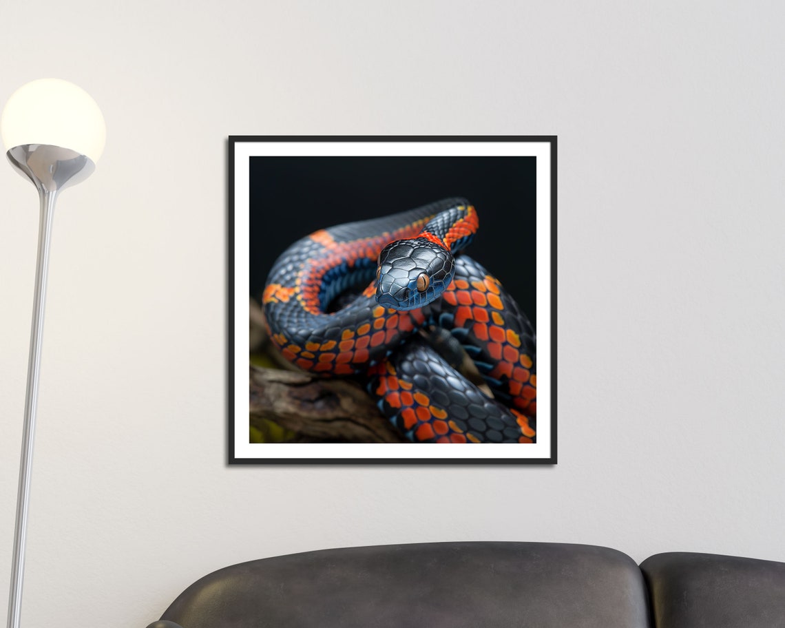 Vivid Red Black Checkered Snake Bold Reptile Modern Wall Art Print - Image 2
