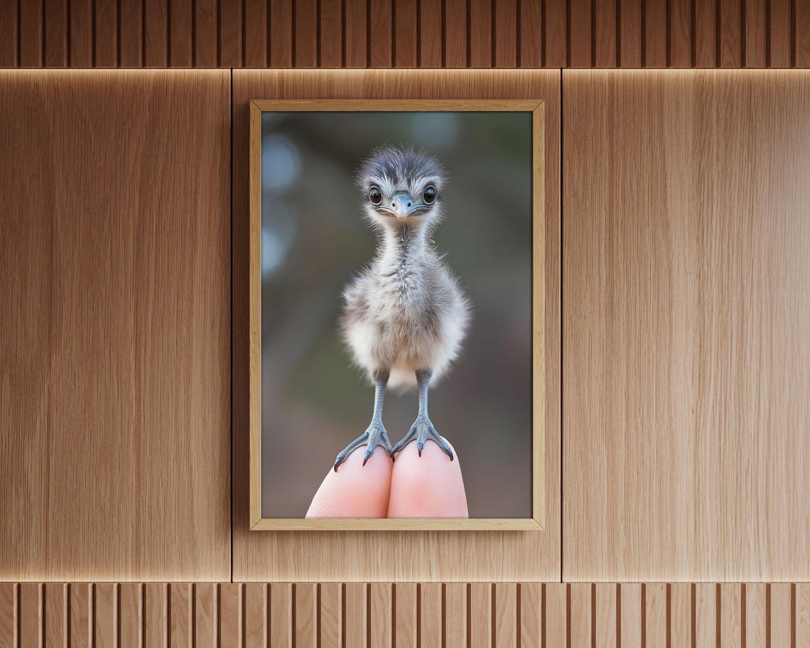 Tiny Baby Emu Chick Standing on Fingertips Cute Photo Wall Art - Image 7