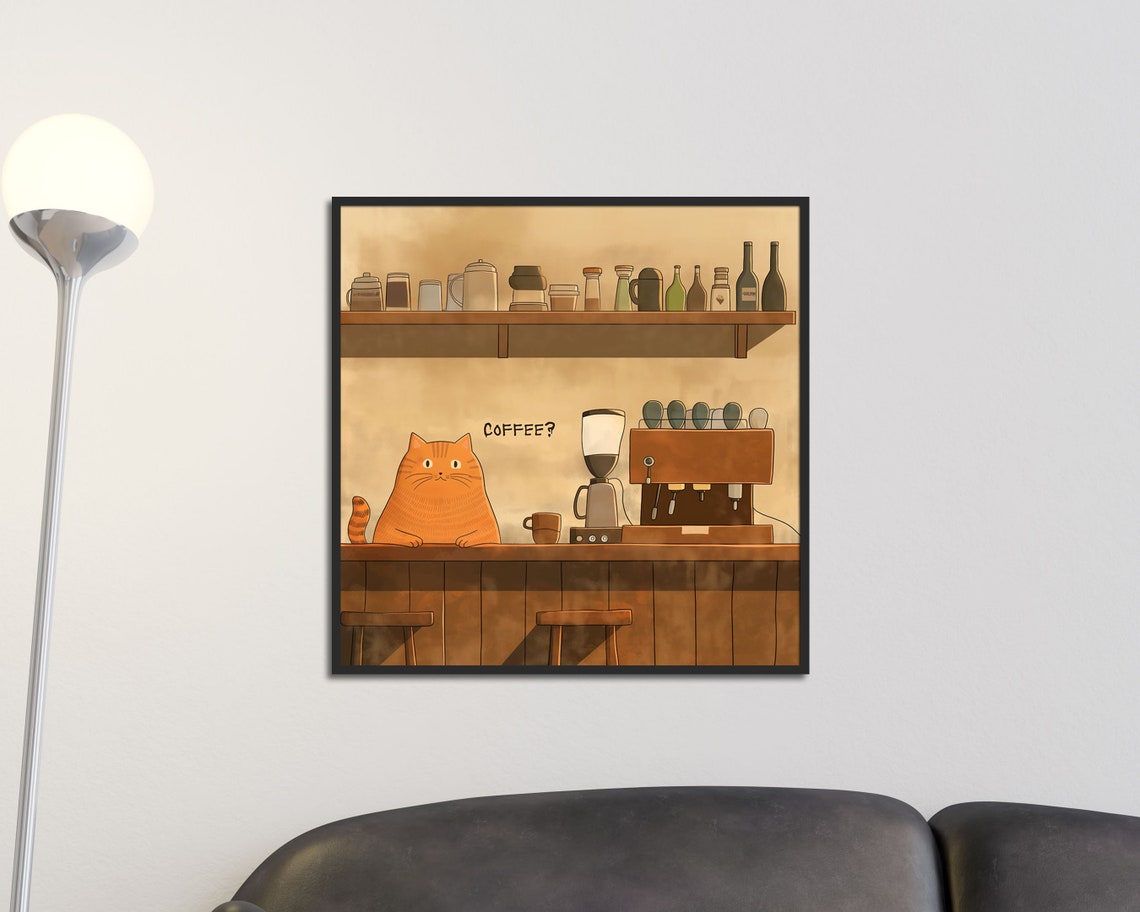 Funny Orange Cat Barista Coffee Shop Cartoon Kitchen Quote Poster - Image 4