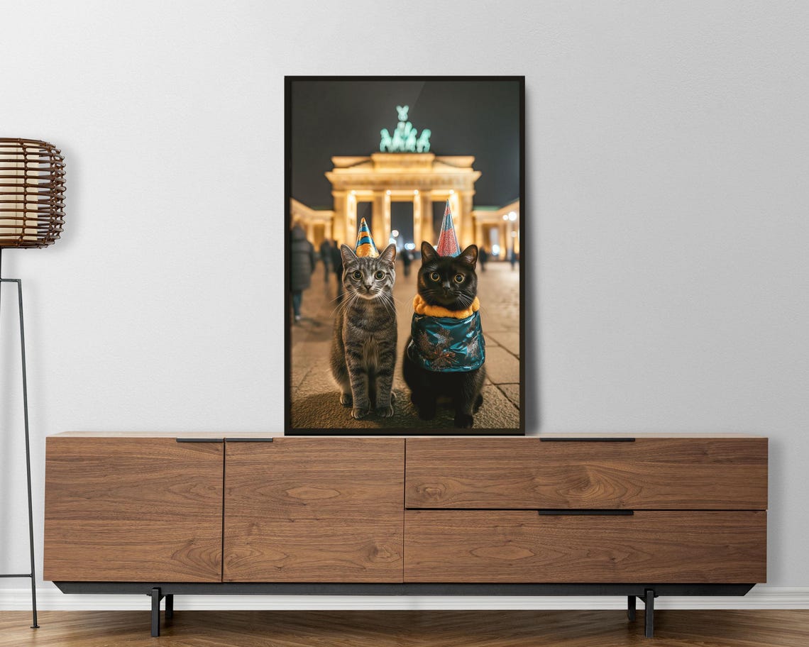 Two Party Cats Brandenburg Gate Berlin Night Celebration Wall Art - Image 7
