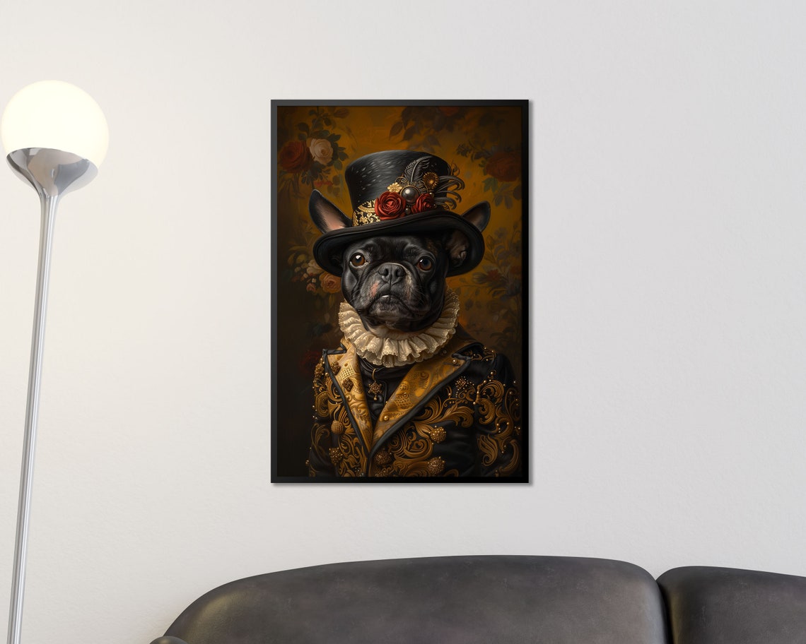 Aristocratic Black French Bulldog Top Hat Baroque Pet Portrait Poster