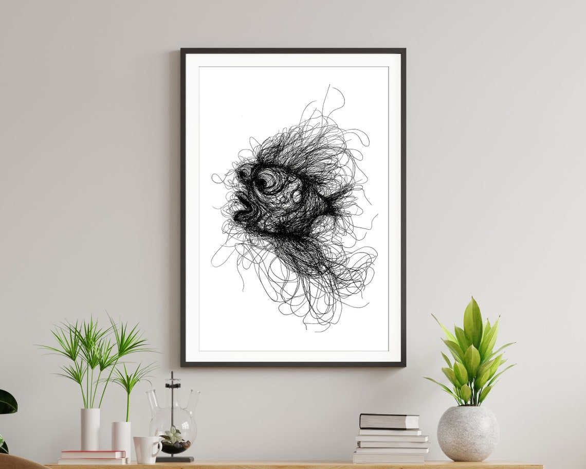 Goldfish Scribble Art Black And White Line Drawing Fish Wall Print - Image 5