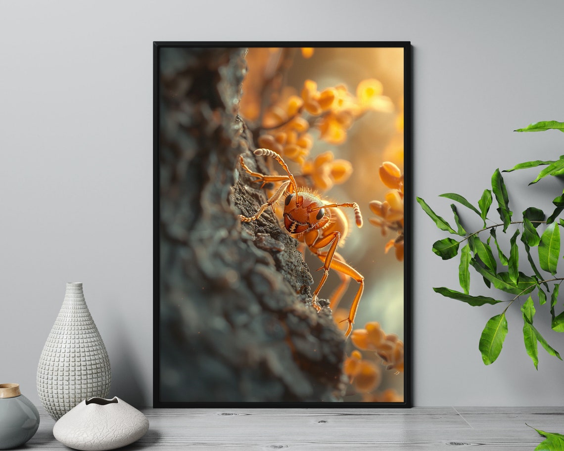 Amber Hornet Macro Photography Golden Light Insect Wall Poster - Image 5