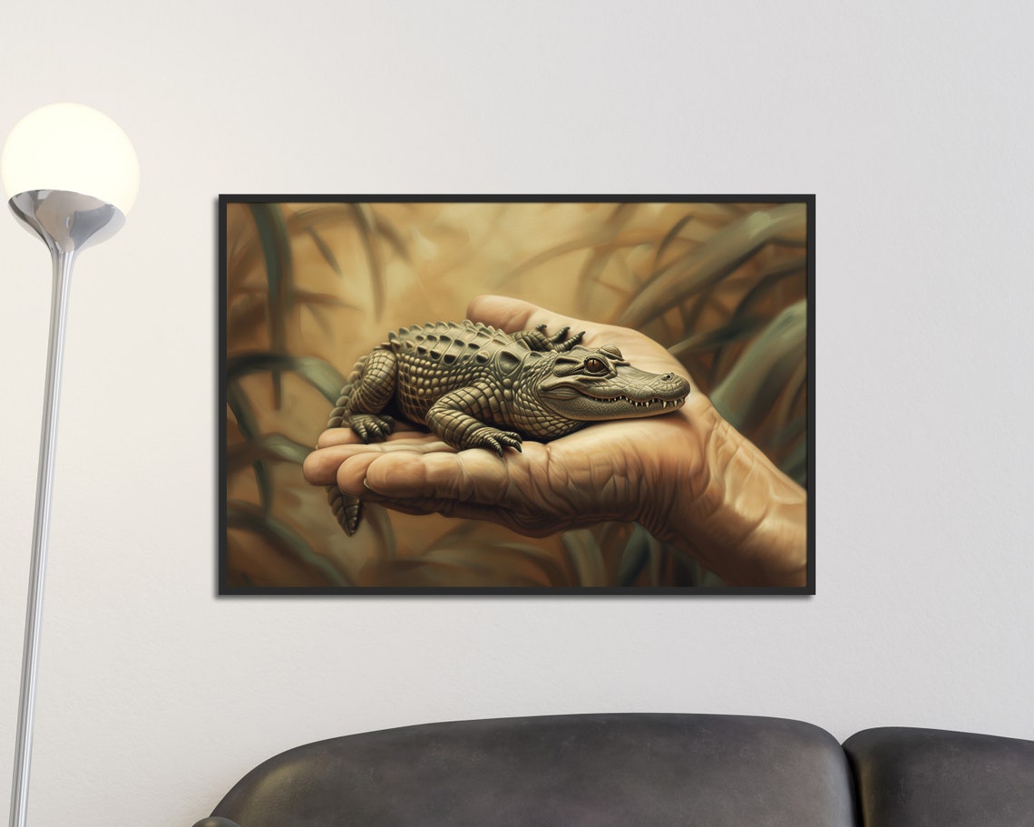 Tiny Elk Standing On Open Hand Surreal Wildlife Conservation Wall Art - Image 3