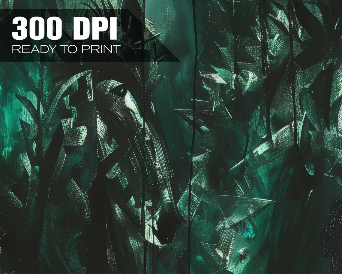 Abstract Horses Dark Green Emerald Forest Painting Equestrian Poster - Image 4