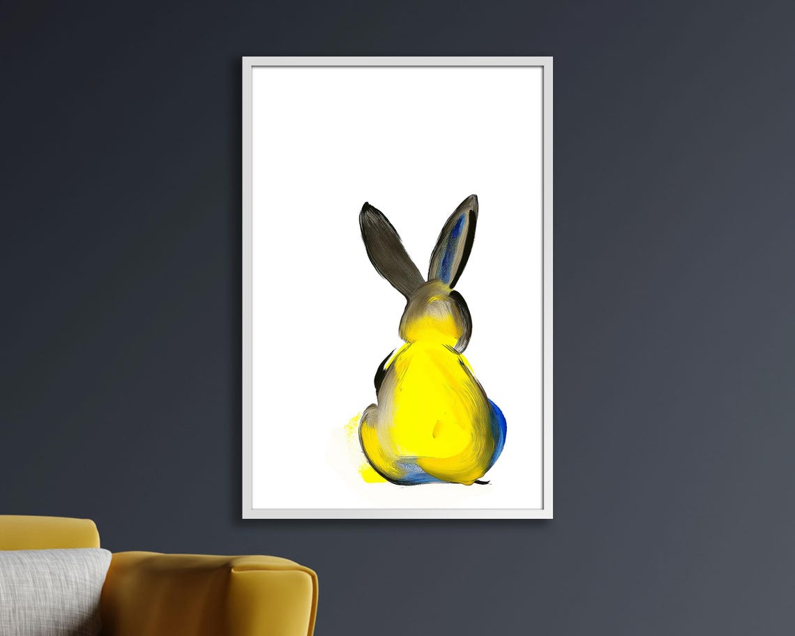 Minimalist Yellow Bunny Back View Watercolor Modern Rabbit Poster - Image 2