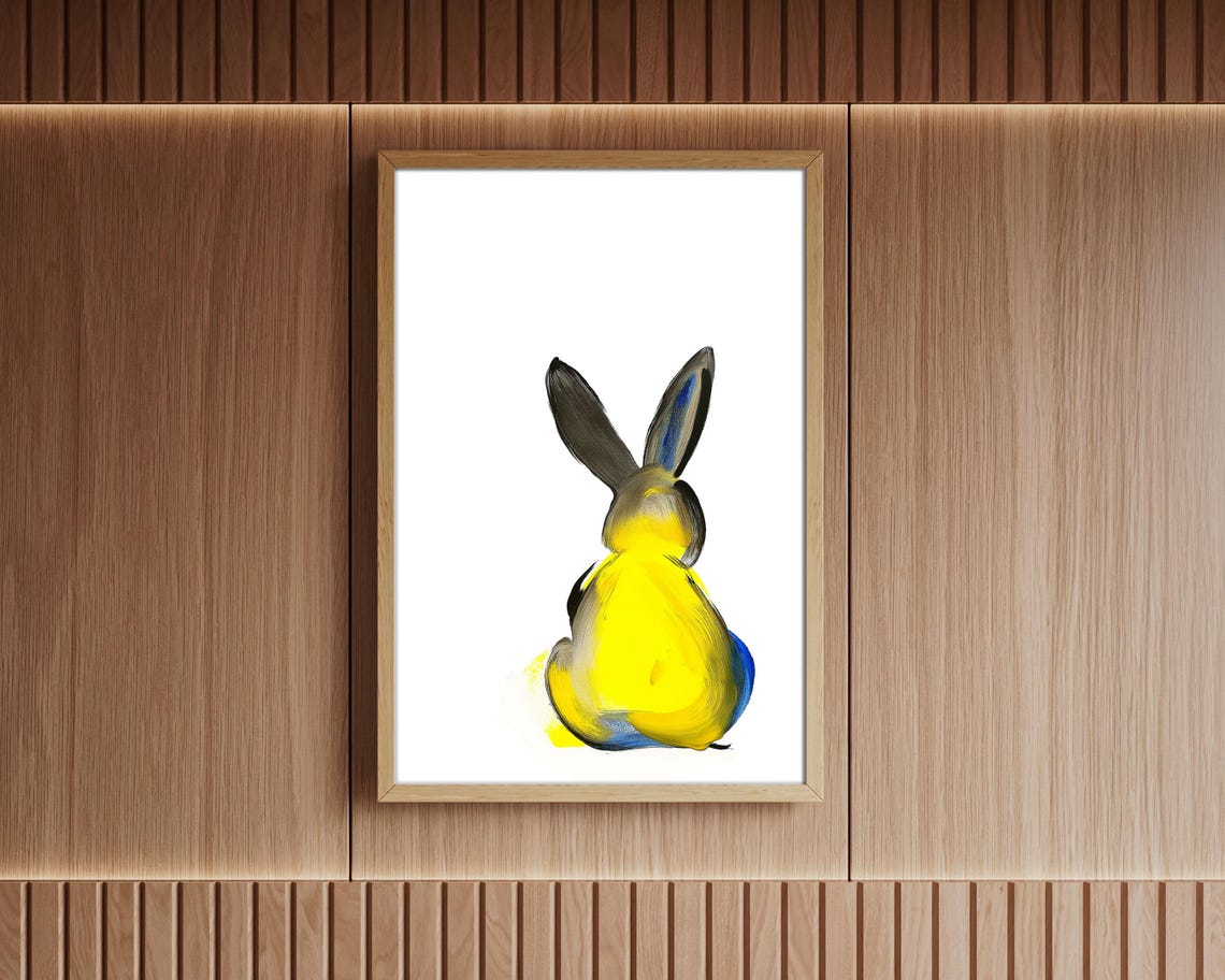 Minimalist Yellow Bunny Back View Watercolor Modern Rabbit Poster - Image 5