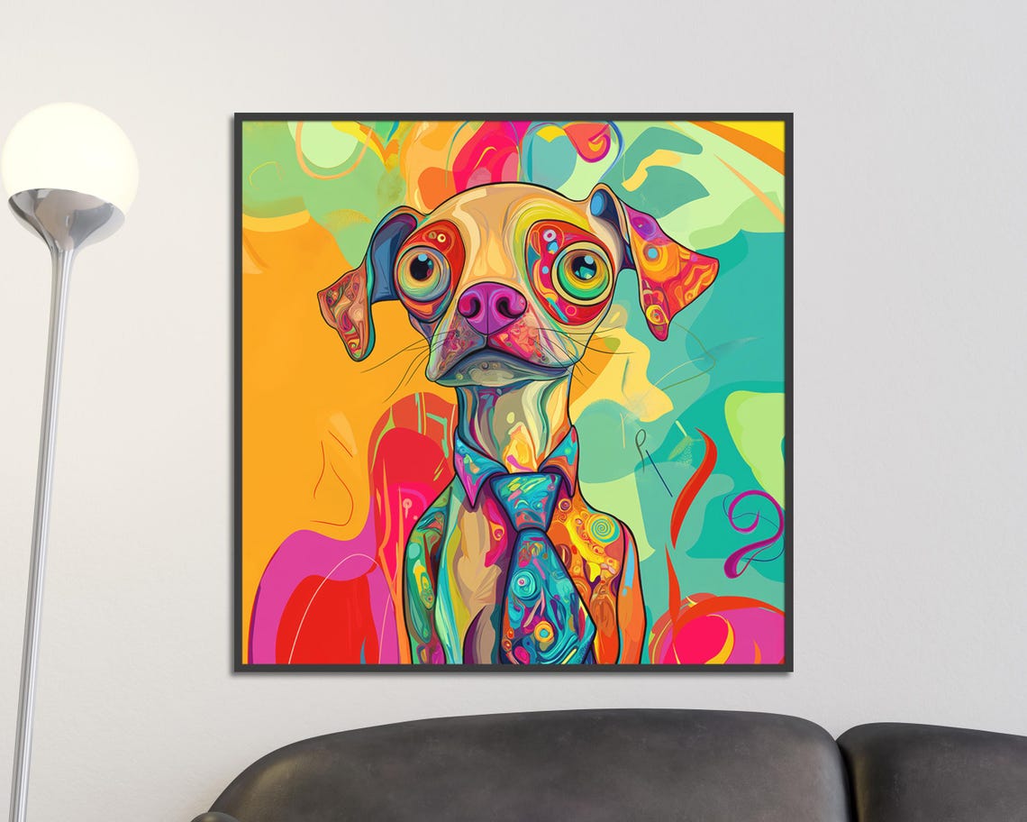 Colorful Abstract Dog In Tie Pop Art Vibrant Happy Puppy Poster - Image 2