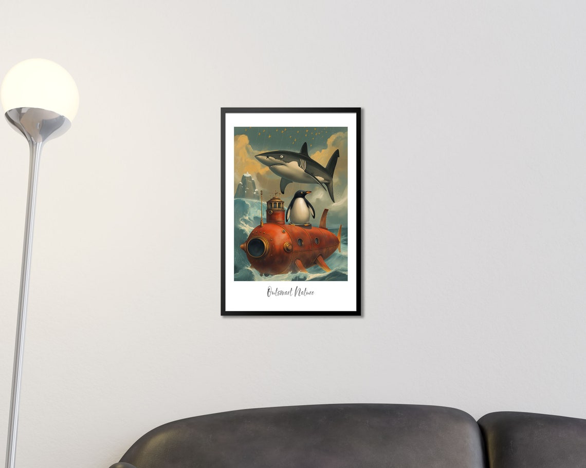 Sloth Flying With Jetpack Outsmart Nature Vintage Art Poster - Image 2