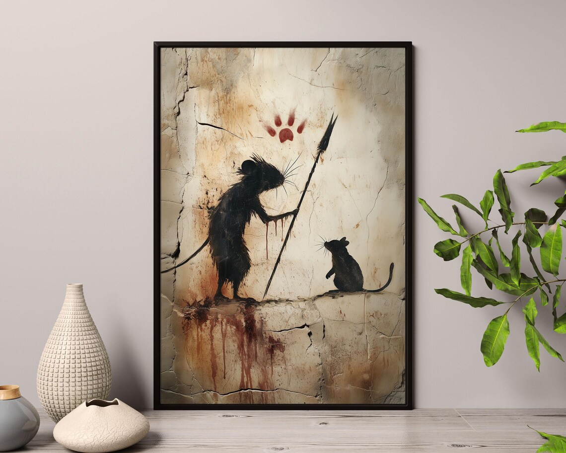 Funny Mouse Cave Painting No 1 Primitive Mouse Wall Art Whimsical Rat Illustration Rustic Animal Poster Ancient Art Inspired Decor - Image 3