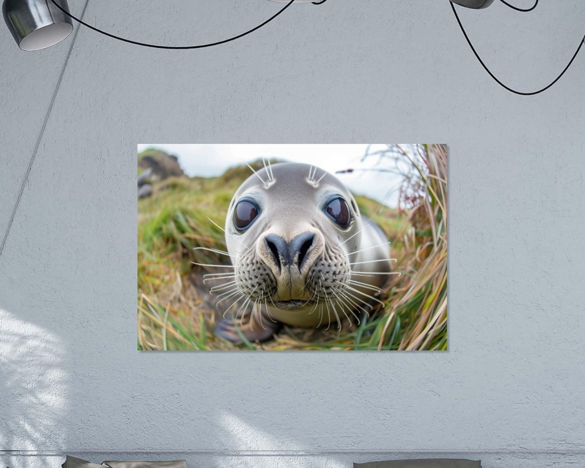Seal Pup Face Close Up Whiskered Wildlife Photo Playful Nose Poster - Image 3