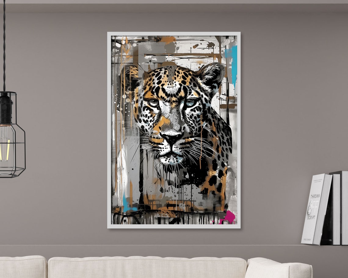 Urban Graffiti Leopard Portrait Vibrant Street Art Wildlife Poster